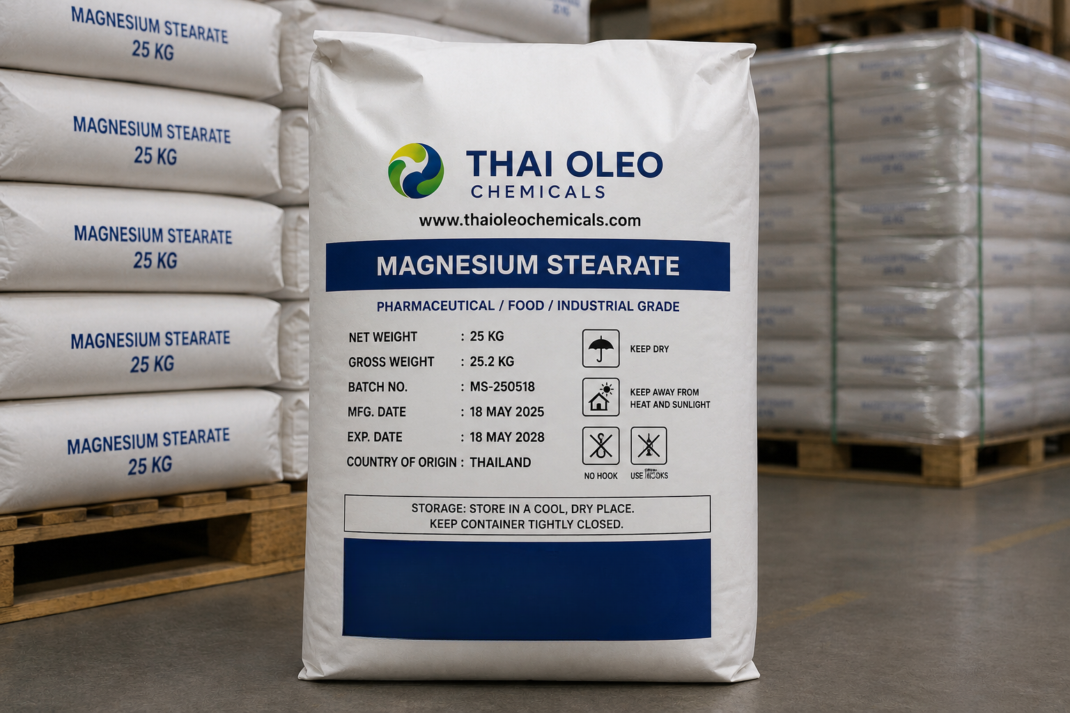 Magnesium Stearate white fine powder for pharmaceutical and cosmetic applications